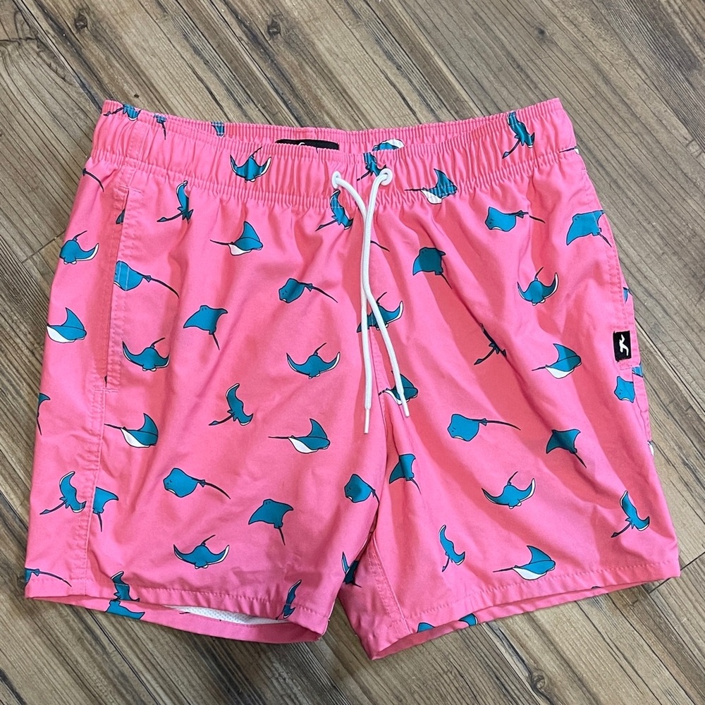 Hollister Pink Swim Shorts with Blue Accents size Small men’s